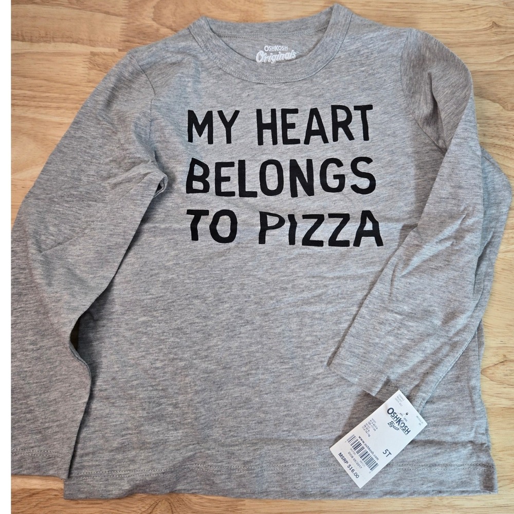 OshKosh Bgosh Kids Gray Long Sleeve Pizza Graphic Tee Shirt 5T OKT15131-5T